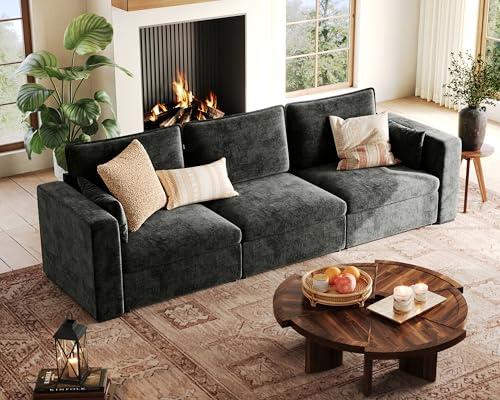 Image of 124.8'' Oversized Modular Sofa Comfy Cloud Couch with Storage, Extra Wide Sectional Sofa for Living Room, Covers Washable, 3-Seater, Chenille, Black