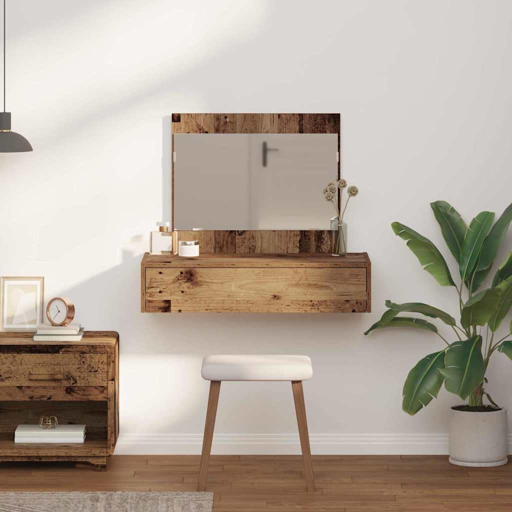 Schminktisch Holzwerkstoff Braun mit Schublade und Flachspiegel 83 x 40 x 70 cm moderner Kosmetiktisch mit Stauraum für Schlafzimmer und Beauty Zubehör