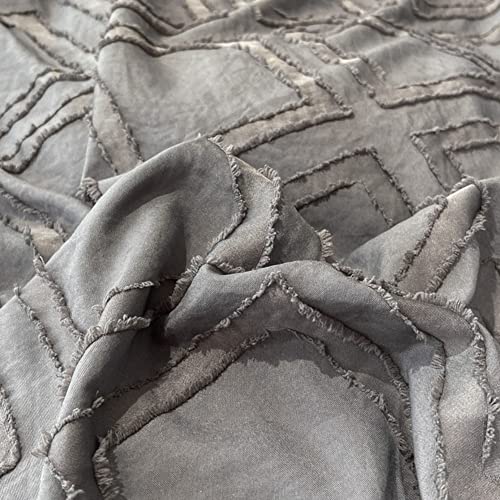 Morromorn 5 Pcs Duvet Cover Queen, Boho Bedding Set Geometric Tufted Textured, Cooling Comforter Cover Sets With Pillow Shams Zipper, Neutral For Men Women Bedroom Soft Jacquard (Grey, Full/Queen) #TOP5