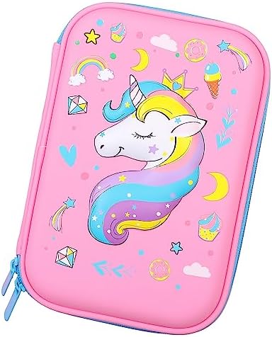 SOOCUTE Crown Unicorn Gifts for Girls - Cute Big Size Hardtop Pencil Case with Compartment - Kids School Supply Organizer Stationery Box Zipper Pouch (Light Pink)
