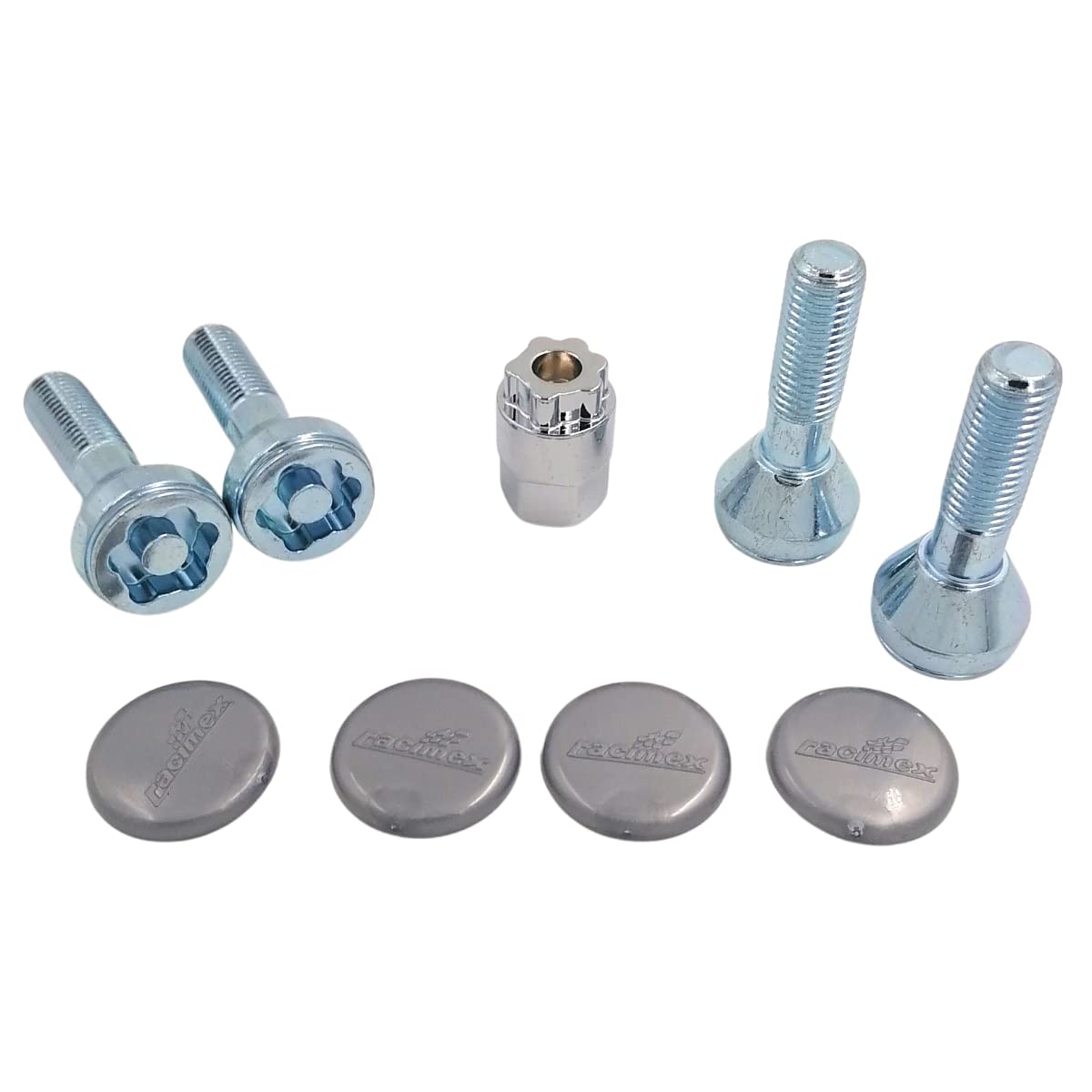 KLEEBLATT Felgenschloss M12x1,5x38mm Kegelbund 60° 4er-Set 4x silberne Felgenschlösser Felgensicherung Radsicherungsschrauben Radsicherungsbolzen Radsicherung Typ 909
