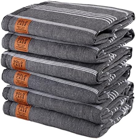 GOLD CASE Turkish Beach Towel Bath Towels LYCIA Series - Set of 6 - XXL Oversized 70x40 inches -100% Cotton - Quick Dry Lightweight Sand Free Turkish Towel (Black)