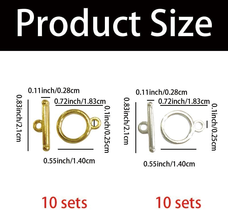 20 Sets Stainless Steel Round Toggle Clasps with T-Bar for Jewelry Making – DIY Necklace & Bracelet Clasps and Closures (Silver and Gold) - Image 2