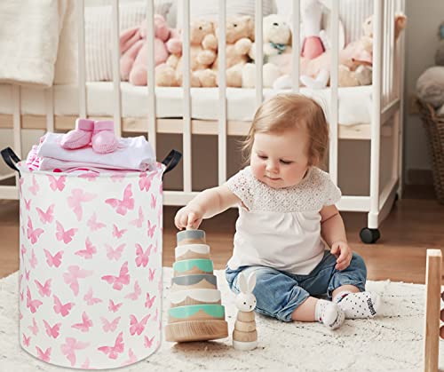 Image of Butterfly Pink Laundry Hamper Girls Laundry Hamper Baby Laundry Basket Cute Toy Storage Bin Kids Hamper Butterfly Room Decor(Pink Butterfly)
