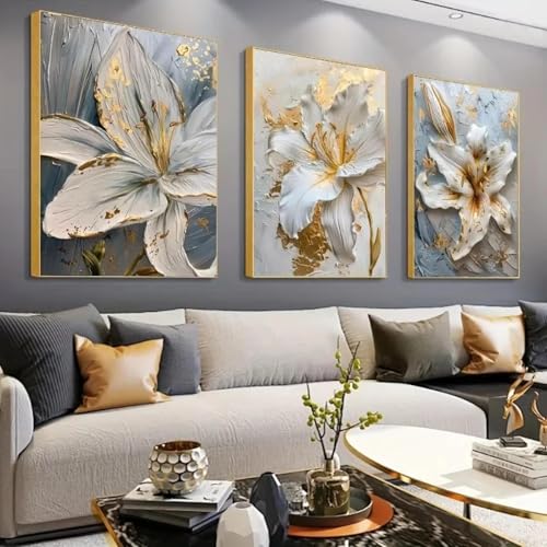 Affiches sur toile de fleurs dorées et blanches CHAOJIART 20x35cm