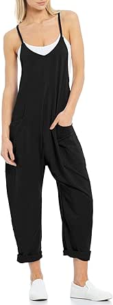 Tongmingyun Womens Casual Sleeveless Jumpsuits Spaghetti Strap Loose Romper Long Pants with Pockets