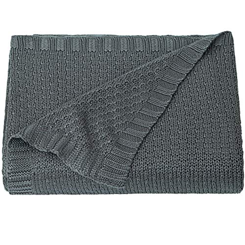 Image of NTBAY Rayon Derived from Bamboo Toddler Blanket, 30 x 40, Dark Grey | Breathable Cable Knit Blanket Made with Rayon Derived from Bamboo for Stroller, Travel, Tummy Time, and Supervised Use