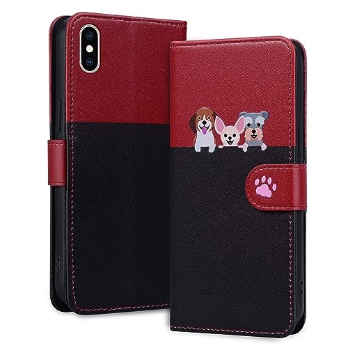 Rnrieyta Miagon per iPhone XS Max Cover,Custodia Cartone Cane Gatto Carino Portafoglio a Libro in PU Pelle Giuntato Flip Cover con Porta Carte Chiusura Magnetica Case,Nero