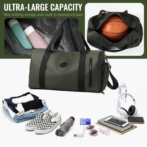 Image of GUSTAVE Gym Bag for Men with Footwear Compartment, Fashion Oxford Cloth Waterproof Duffle Bag Removable Shoulder Strap Travel Luggage Bag, 46x20x26cm