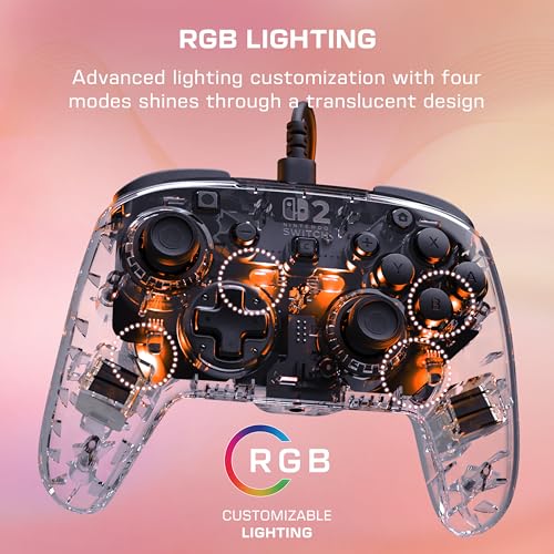 Image of Turtle Beach Afterglow Wired RGB Gaming Controller, Nintendo Switch 2, Lite | Nintendo Switch OLED, Hall-Effect Thumbsticks, 2 Mappable Back Buttons, Adjustable LED Lighting, Audio Jack, Translucent