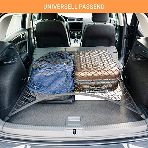 Vicera Gepäcknetz 100x80 cm • Kofferraumnetz fürs große Autos SUV Kombi Bus Wohnmobil mit massiven Haken • Auto Netz Organizer & Sicherung für den Kofferraum