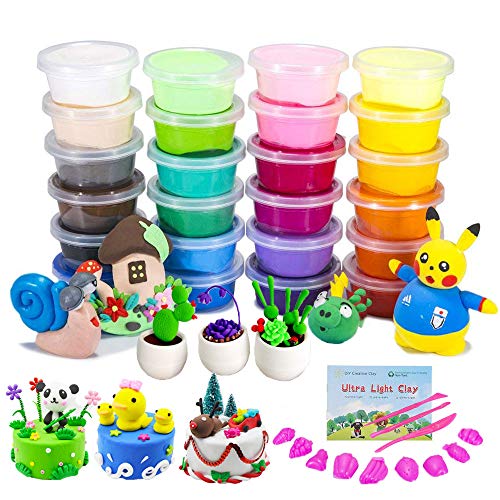 QMAY (25g Air Dry Clay, 24 Colorful Ultra Light Molding Magic Non-Toxic Clay & Dough, Creative Art DIY Crafts, Best Kids Gifts