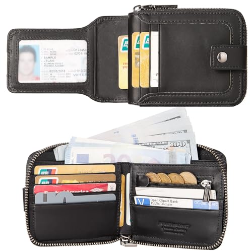 Zipper Wallets for Men, RFID Blocking Genuine Leather Bifold Zip Around Wallets Multi with Credit Card Holder2