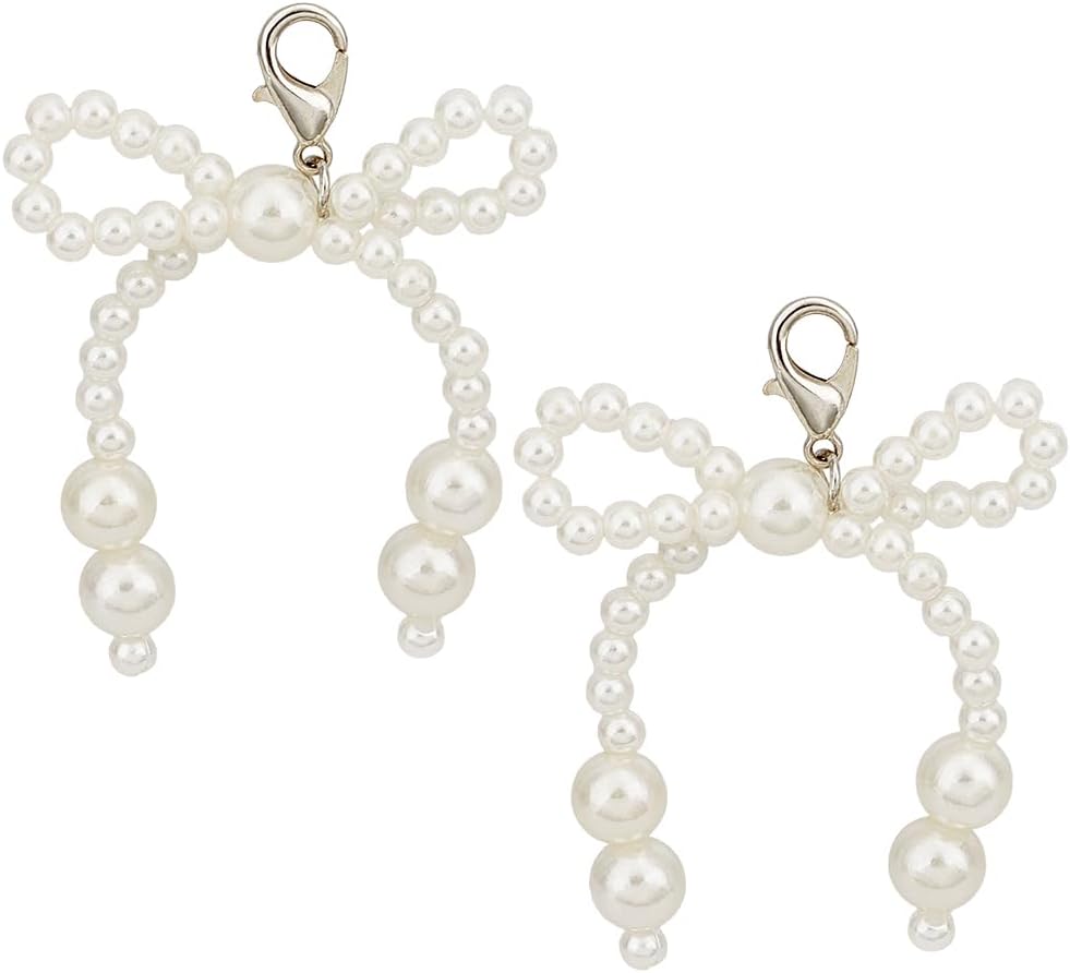 SOFPLATE ボウシューズチャーム ビーズシューズチャーム ホワイト ABS イミテーションパール 蝶結びレース 取り外し可能 