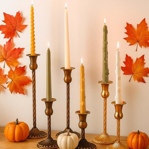 Nuanchu 6 Pcs Fall Decorative Taper Candle Set Vintage Dripless C...