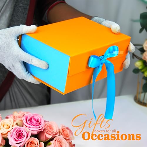 Image of RBS - Foldable Rigid Hamper Box (23 x 16 x 10cm) Empty Gift Boxes (1 Pack) Rectangular Gift Box Empty Multipurpose Decorative Folding Paper Gift Box Holds Upto 5 kg Diwali Box For Gift (Aqua Charm)