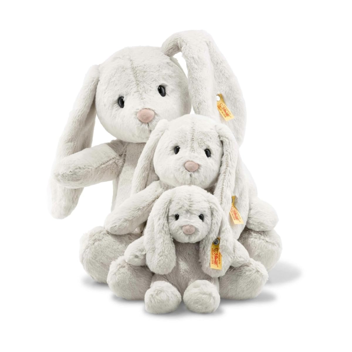 Steiff Hoppie Hase mit Schlappohren 28 cm hellgrau, Plüschtier, Soft Cuddly Friends, flauschiges Stofftier zum Kuscheln und Spielen, Kuscheltier für Mädchen und Jungen, waschmaschinenfest