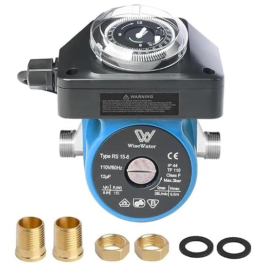 WiseWater 110V Circulation Pump with Timer, 115W 10 GPM Hot Water Recirculating Pump, Circulator Pump with 3/4" to 1/2" NPT Internal Connectors for Boiler, Solar Heater and Hydronic Radiant Heating