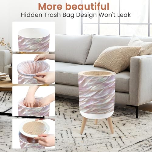 Caneca de basura pequeña con tapa y textura perlada rosa miniatura 4
