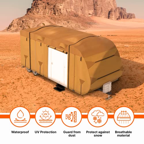 Lanceton 18-20Ft Travel Trailer Camper Rv Cover Package Premium Heavy-Duty Waterproof Anti-Uv Breathable Fabric Including Jack Cover 4 Tire Covers And 2 Secure Straps #TOP2