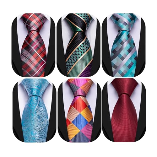 Barry.Wang Mens 6 PCS Ties Silk Striped Paisley Check Floral Necktie Silky Woven Wedding Business Party Ties 3.34