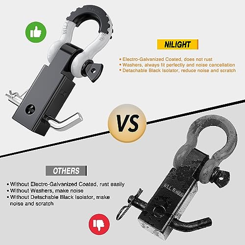 Image of Nilight Shackle Hitch Receiver 2Inch 45000 LBs Breaking Strength 3 /4 inch D Ring Trailer Fasten Pin Heavy Duty Solid Recovery Towing Kit for Trucks Jeeps Off-Road