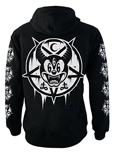 Mickey 666 Men's Hoodie Gothic Satanic Occult Black Hooded Zip-Up Sweater
