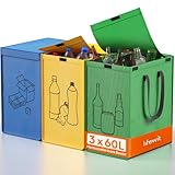 Lifewit Mülltrennsystem mit Deckel für Küche, Altpapier sammelbehälter und Pfandflaschen sammelbehälter, Mülleimer 3 fächer für Papier, Glas und Plastik, Recycling, 3 X 60L, Einfache Entleerung