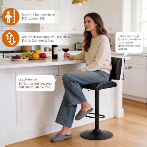 Image of FIRAVOE Adjustable Height Bar Stools Set of 3 with Backs for Kitchen Island