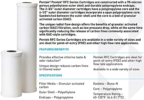 Pentair Pentek RFC-20BB Big Blue Carbon Water Filter, 20-Inch, Whole House Heavy Duty Radial Flow Carbon Replacement Cartridge with Granular Activated Carbon (GAC) Filter, 20" x 4.5", 25 Micron