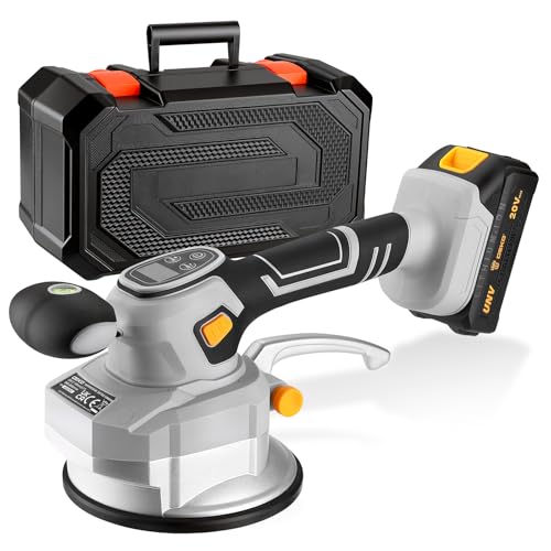 DEKOPRO 20V Fliesenrüttler 8500 U/min Fliesen Vibrationsgerät mit 145MM Saugnapf 10-Stufige Geschwindigkeitsregelung Akku und Werkzeugkasten - für Boden Fliesen Wand Installation