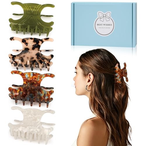 Folklyzo Premium Acetate Butterfly Hair Clips 4 Pack Medium Claw Clips for Women Strong Hold Butterfly Hair Claw for Updos Fine Hair Daily Wear & Gift for Women (2.76 x 1.66 in) (4)