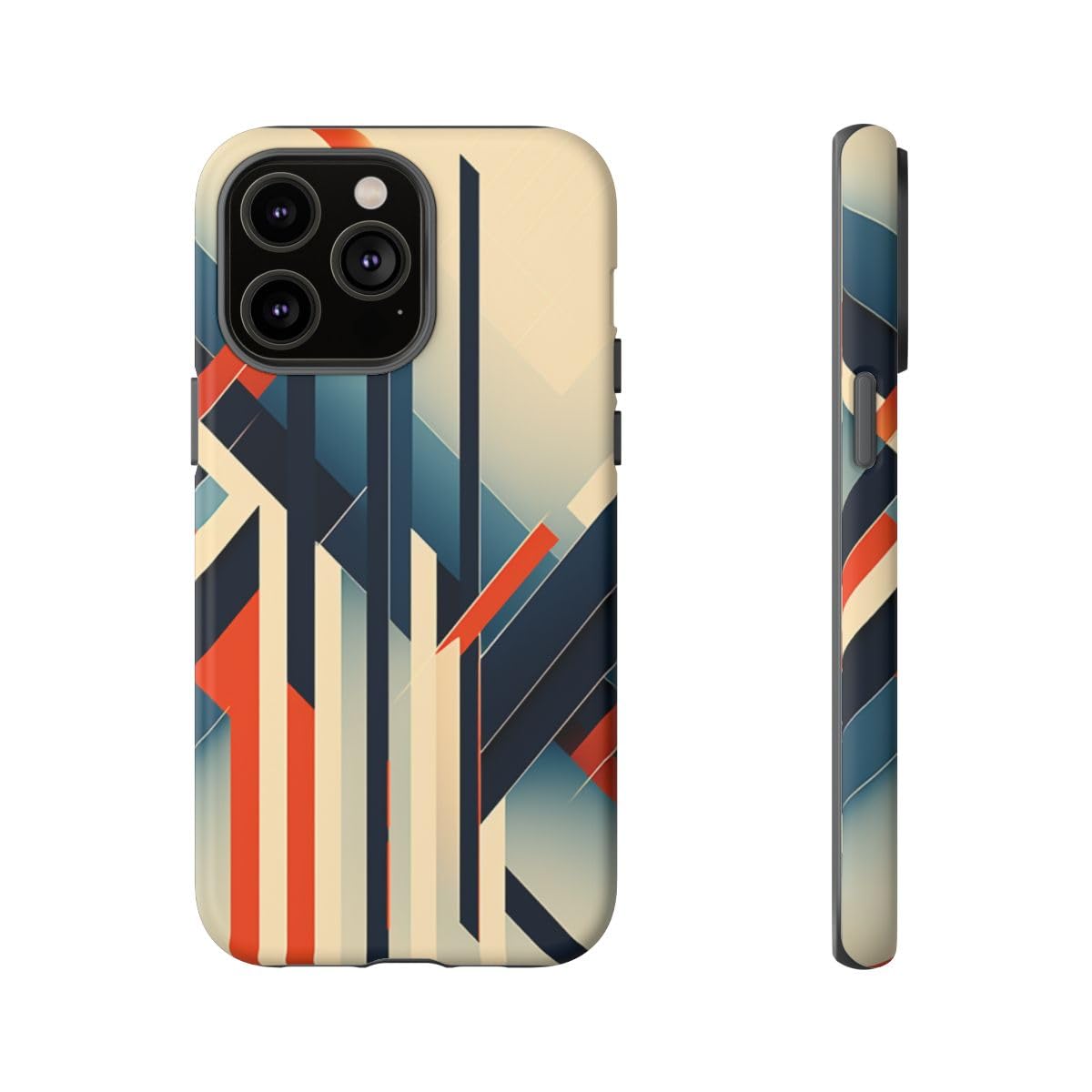 Coque rigide mate iPhone 14 Pro Max protection géométrique orange bleu - 5