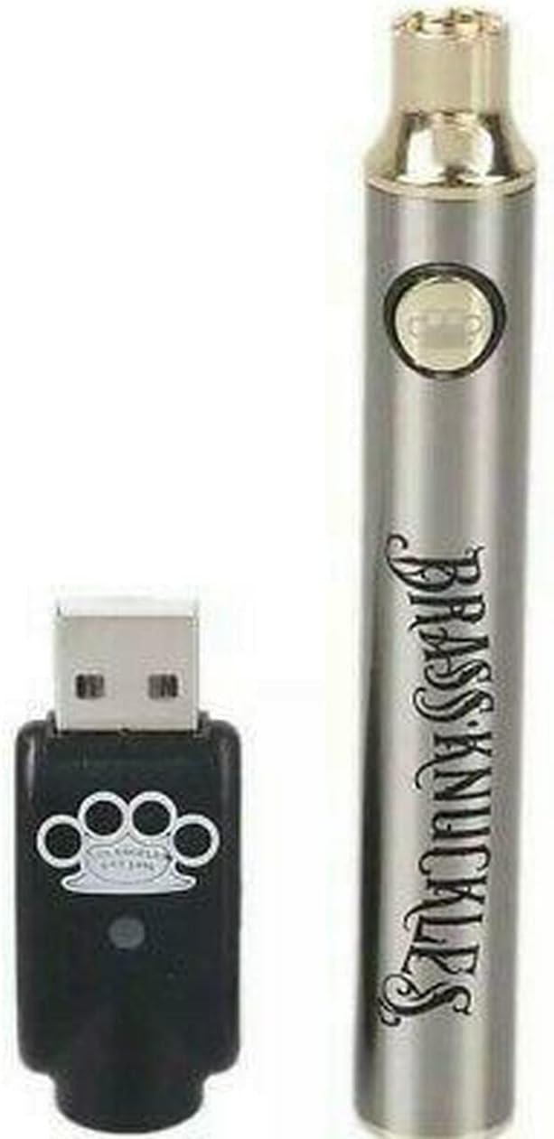 Brass Knuckles 900mAh Battery (510 Thread) Adjustable Voltage w/Preheat Function - Button Operated, Bottom Charge, 3 Power Settings, Best for CBD Oil and Thick Oils (Silver)
