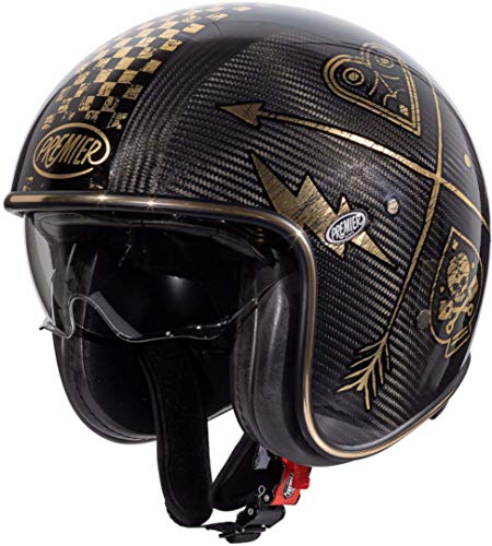 Motorradhelm Premier Vintage Carbon NX Gold Chromed, Schwarz/Gold, Größe XL