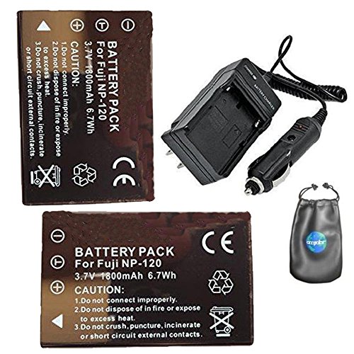 Buy 1 get 1 Amsahr S-FNP120-2CT, Pack-2, Digital Replacement Battery Plus Travel Charger for Fujifilm NP120, FinePix - Includes Lens Accessories Pouch (Gray)