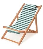 Children’s Vintage Sun Lounger Sling Chair | Wooden Frame with Canvas Fabric | Outdoor Folding Deck Chair for Kids Ages 5+ | Portable & Lightweight for Backyard, Poolside, or Beach (Teal Stripe)