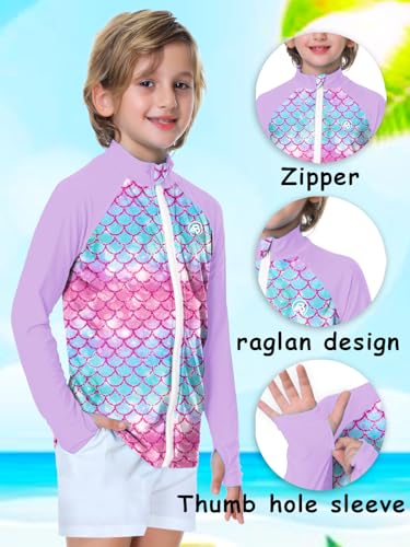 Image of AOBUTE Unisex Kids Zipper Rash Guard Boys UPF 50+ UV Protection Sun Shirt with Thumb Hole 3-12 Years