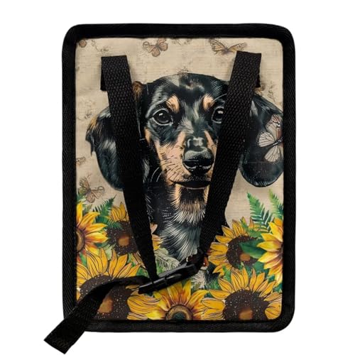 Image of Talayituse Dachshund Sunflower Butterfly Print Car Trash Can with Lid, Leak Proof Auto Trash Bag Hanging Vehicle Garbage Can Multipurpose Storage Container for Back Seat Road Trip