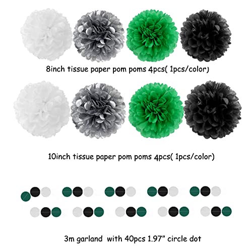 Image of Black Green Silver Football Party-Decorations - 30pcs Soccer Graduation Streamers,Tissue Pom Poms,Tassel Garland Backdrop Men Boys Birthday Spring Sunmer Bunting Jungle theme Banner Lasting Surprise