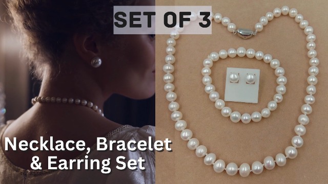 Freshwater Cultured Pearl Jewelry Set - Real Pearl Necklace & Earrings With Gemstones For Women