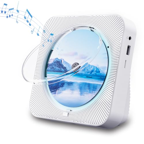 CD Player portable Bluetooth 5.1 desktop CD player with HiFi sound speakers remote control dust cover LED display Boombox FM radio USB/AUX for home gift kids (white)