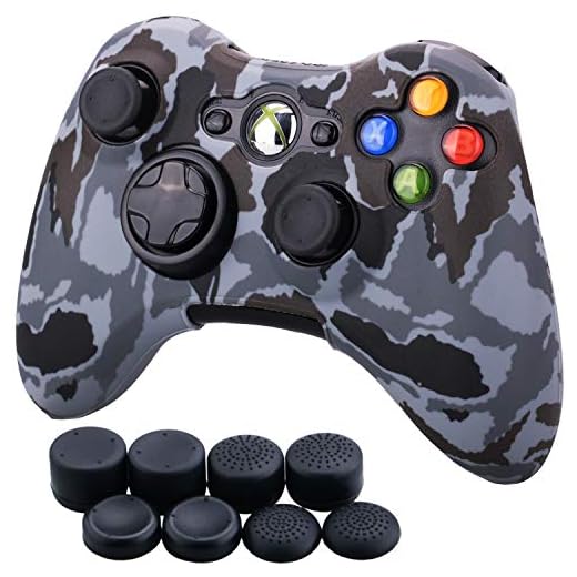 9CDeer 1 st silikonvattenöverföring skyddande fodral skal + 8 tumgrepp analoga lock för Xbox 360-kontroll, grå kamouflage