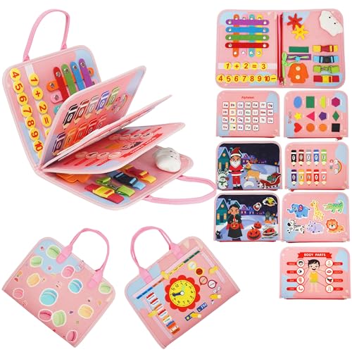 Image of Busy Board for Toddlers, Montessori Sensory Toy with Fine Motor Activities, Travel Activity Book for Airplane and Car, Educational Learning Gift for Boys and Girls