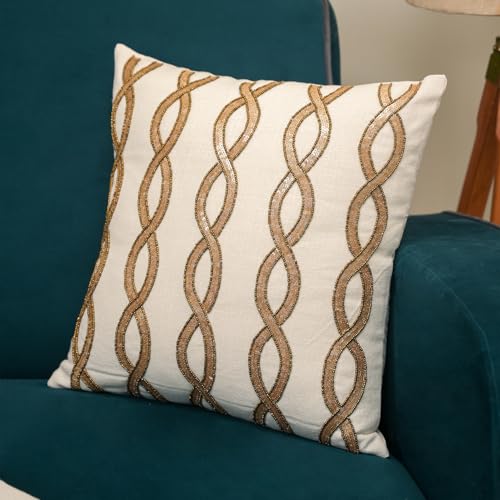 Image of Hand Beaded Sequins Patchwork Embroider Cushion Covers | Decorative Sofa Cushion Cover | 16X16 Inches Cotton Cushion Covers for Bedroom and Living Room (Set of 1, 16 * 16)