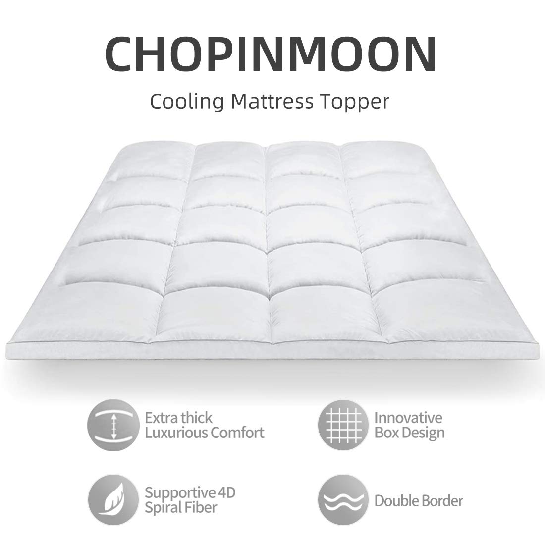 CHOPINMOON Extra Thick Queen Mattress Topper, Cooling Mattress Pad Cover, Plush Quilted Pillow Top with Overfilled 4D Spiral Fiber,White