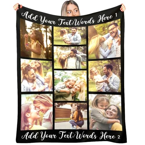 Personalized Blanket with 10 Photos Custom Blanket for Adults Kids Birthday Xmas for Dad Mom Son Daughter Family Picture Throw Blanket