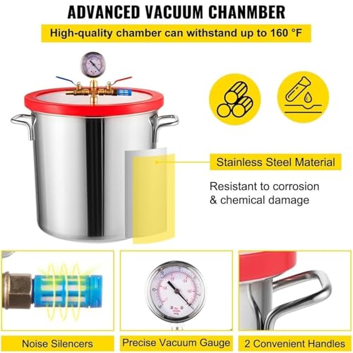 Bomba de vacío refrigerante, 5 CFM, con kit de desgasificación y cámara de vacío, para mantenimiento de aire acondicionado automotriz (12 L / 3 gal) miniatura 3