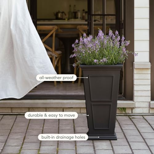 Image of Veradek Brixton Series Tall Plastic Planter (Black, 26 inch H x 14.75 inch W x 14.75 inch L - 2 Pack with Shelf)