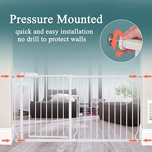 Allaibb Extra Wide Pressure Mounted Baby Gate Walk Through Child Kids Safety Toddler Tension White Long Large Pet Dog Gates With Extension For Doorways Kitchen (66.93"-71.65"/170-182Cm) #TOP1